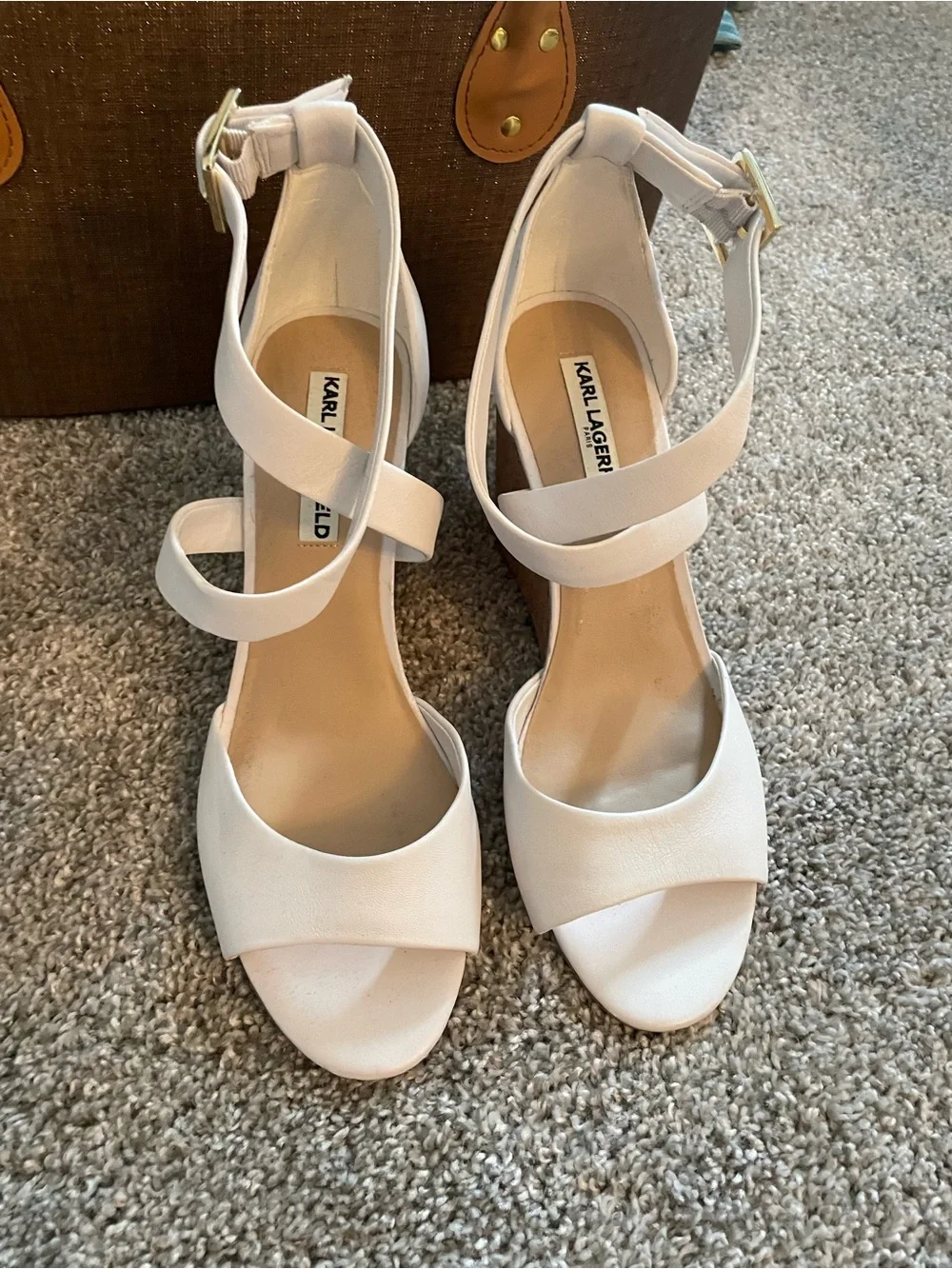 Karl Lagerfeld Cream Ankle-Strap Wedge Sandals